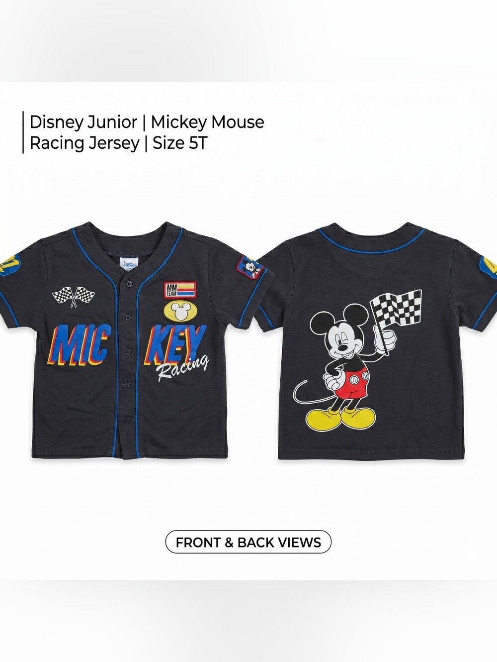Disney Junior Mickey Mouse Racing Baseball Button Down Shirt Jersey - Size 5T